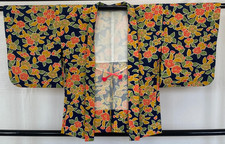 Japanese Vintage Kimono Haori Jacket Polyester Navy Traditional Authentic 30in