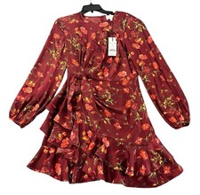 NEW Cinq A Sept Womens Alice Floral Long Sleeves Satin Dress Size 6 NWT