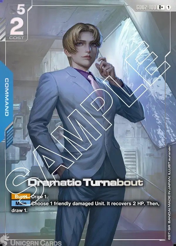 GD02-100 Dramatic Turnabout : R+ Holofoil Alternative Art Gundam TCG Card : GD02