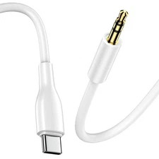 iPhone 16 Pro Max Aux Cord for Car, USB C to 3.5mm Headphone Jack White