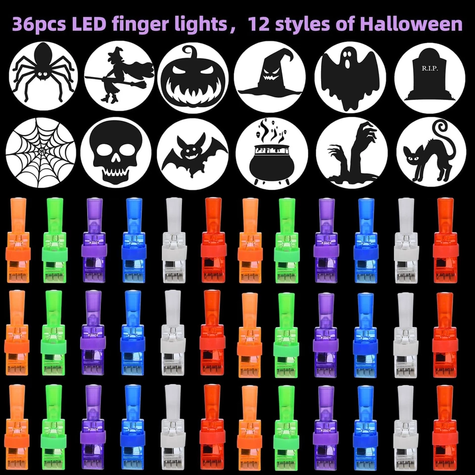 Luces LED para dedos de Halloween 36 piezas | Favores de fiesta, recompensas de aula, bolsas de regalos Foto 2 de 4