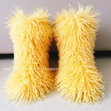 Women Winter Snow Fluffy Faux Fur Comfort Plush Boots Flat Warm Shoes Fashion