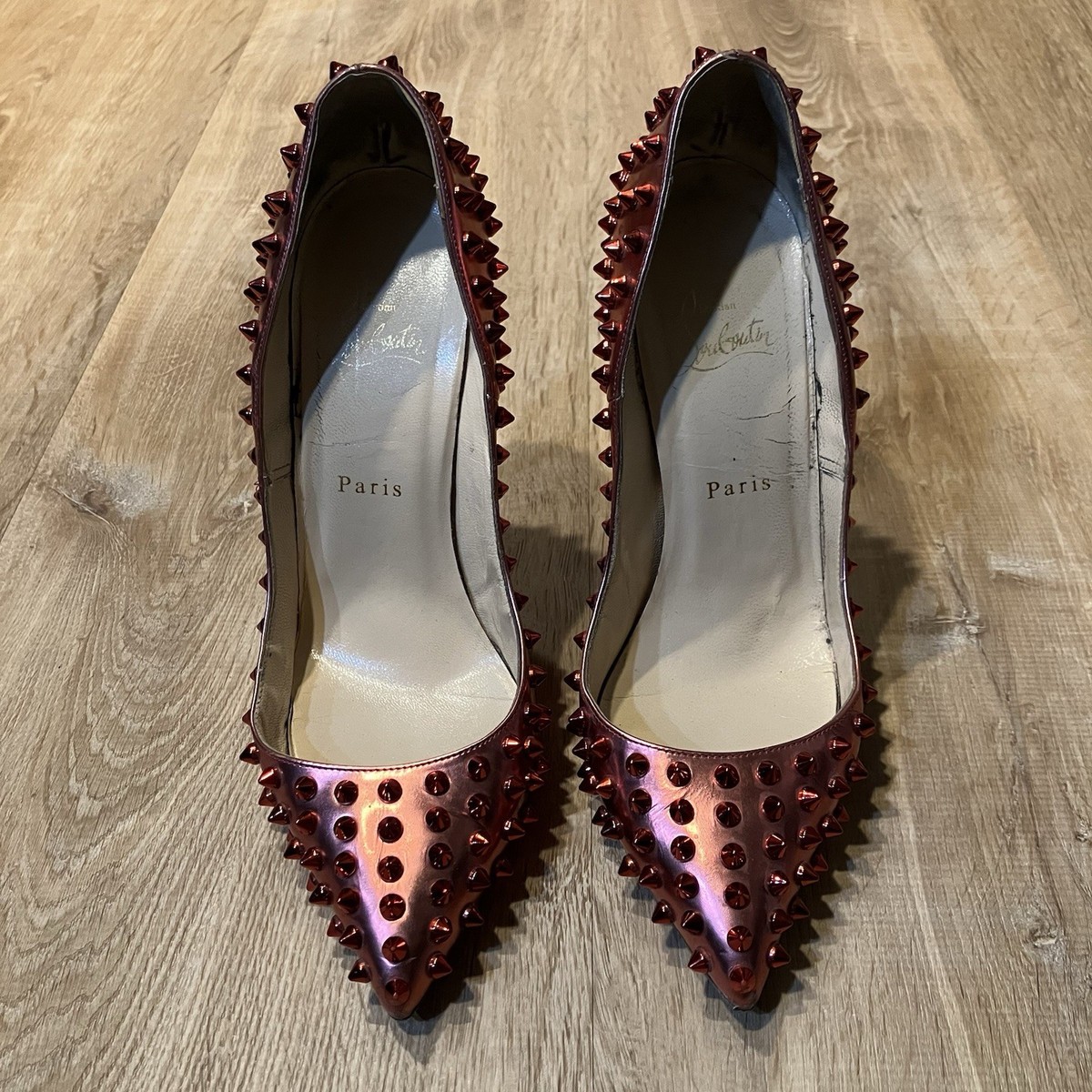 Christian Louboutin Pumps High Heels Pigalle Spike Red Shiny Women