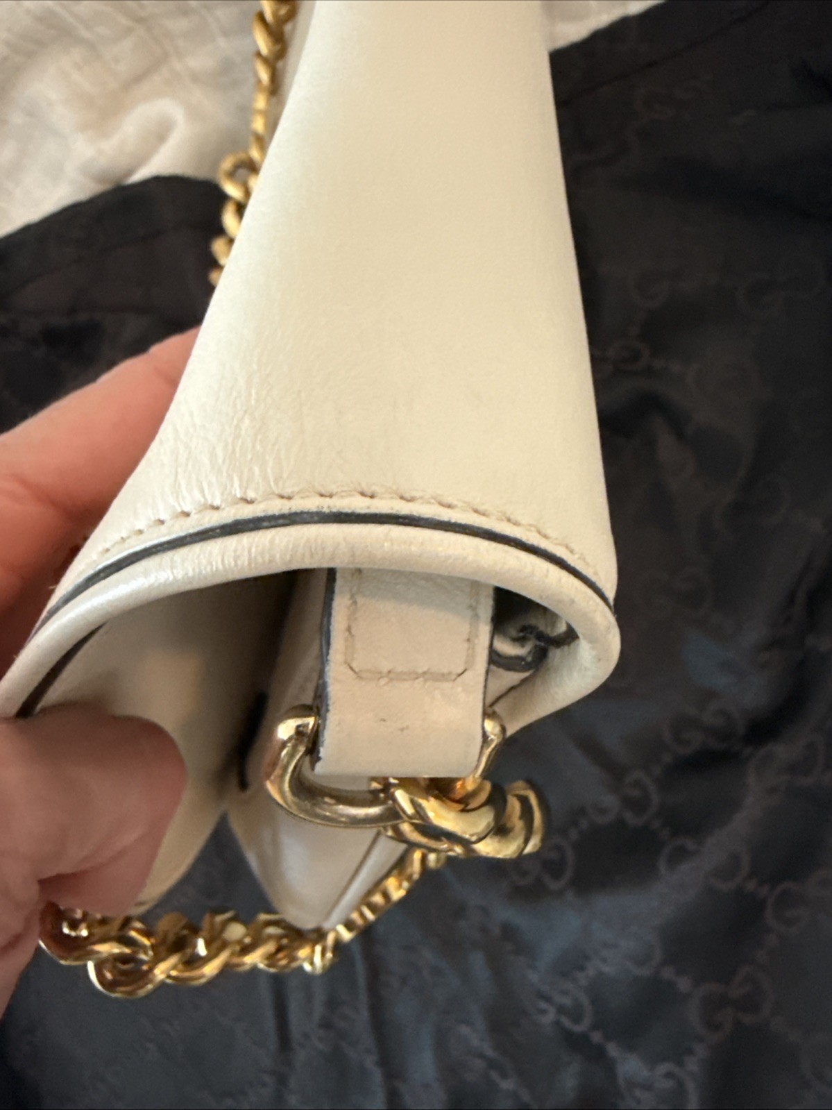 Gucci Blondie Medium Ivory Leather Shoulder Bag Gold GG 2 Way Cross Body Strap thumbnail 14