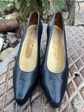 Vintage 1980s Charles Jourdan Black Leather Sculpted High Heels Pumps Shoes 8 M