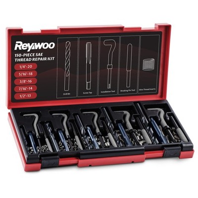 150 PC SAE Heli Coil Thread Repair Kit, Standard Helicoil Kit with HSS Drill ...