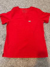 FIGS Women s Medical Scrub Top V-Neck Short Sleeve Solid Red Size M