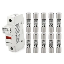 RT18-32 Fuse Holder Base with 10x1A Ceramic Fuses 1 Pole DIN Rail Mount