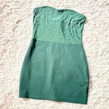 Embellished Glam Clubwear Rave Sheer Panel Strapless Mini Dress Womens M Sexy