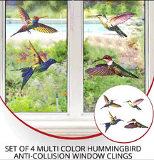 4 Hummingbird Window Clings Multi Color - Anti-Collision to prevent bird strikes