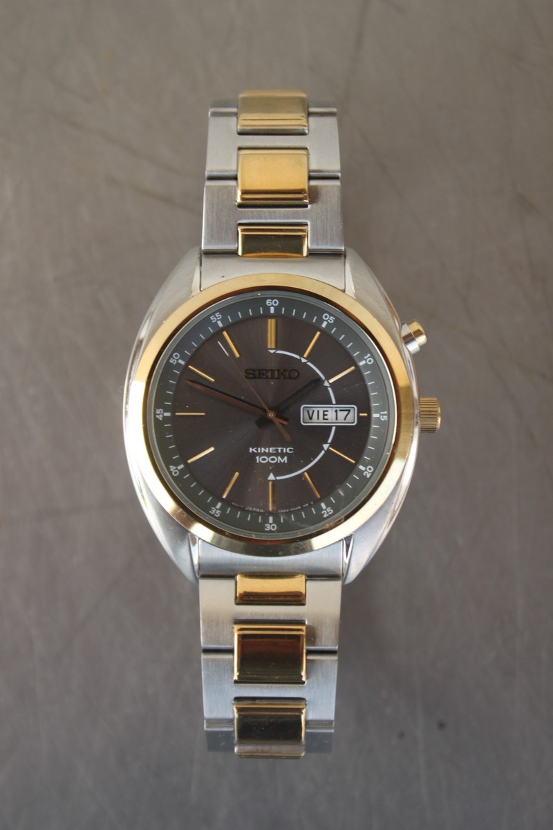 Seiko 5M63-0AK0 Kinetic Automatic Date Two Tone Stainless Mens