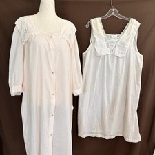 Vintage Barbizon Nightgown  Robe Set Sz LARGE Lace Gown Peignoir Embroidery