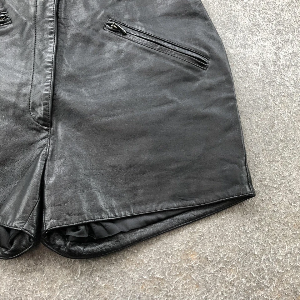 Harley Davidson Shorts Womens 38 Black Genuine Leather High Rise Motorcycle - Image 3 of 4