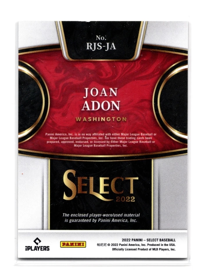 2022 Panini Select Joan Adon #RJS-JA - Washington Nationals - Image 2 of 2