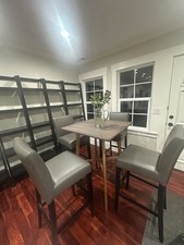 Crate & Barrel Lowe Smoke Grey Leather Bar Stool with Ebony Legs Set of 4