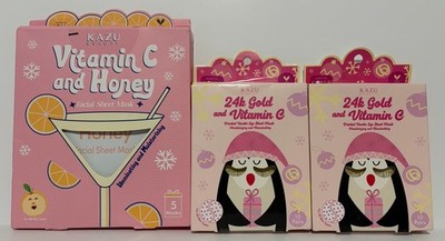 Lot Of 3 NEW Beauty Items Kazu Vitamin C / Honey  Facial & 24k Gold Eye Mask