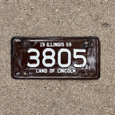 1959 Illinois Motorcycle License Plate Auto Tag Low Number Four Digit 3805