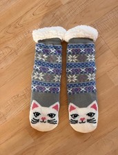 Women s Winter Fluffy Warm Cat Socks Snowflake One Size White Blue