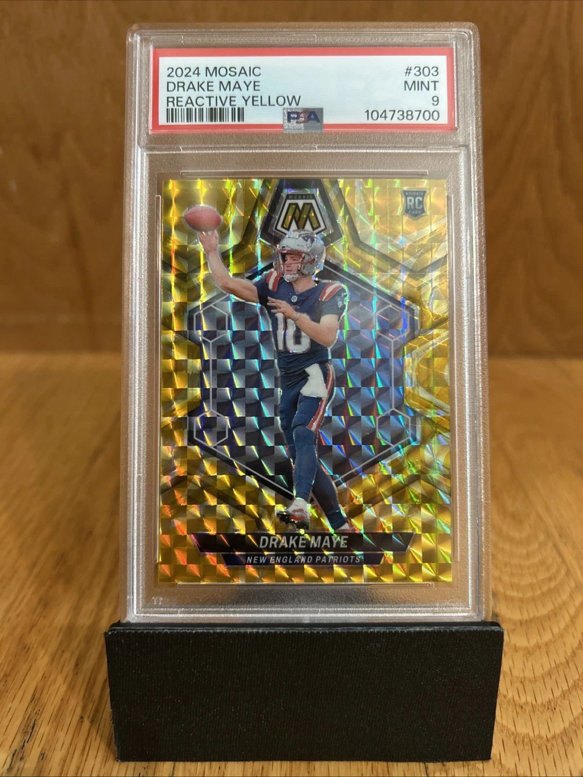 Deal for 2024 Panini Mosaic Drake Maye #303 Reactive Yellow Mosaic Prizm (RC) PSA 9