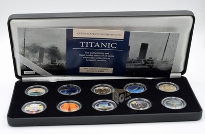 Titanic Cook Islands 2000 10 X 5 Cents Colorized Coins Set