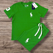 Polo Ralph Lauren 2pc T-Shirt Shorts Set Logo Drawstring Green 15/16