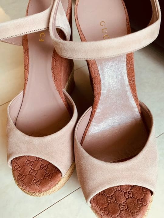 GUCCI Mules Sandals Heel GG Suede Pink EU36/US6 116128c thumbnail 3