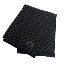 Sciarpa Louis Vuitton M74200 Damier Grafitte lana Echarpe Petit Damier nera con...