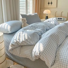 Gingham Duvet Cover King Size Blue White Plaid Checkered Comforter Cover Grid