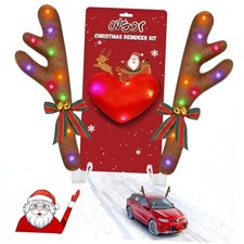 Car Reindeer with Sticker - Car Antler with 4 in 1 for Reindeer Decoration,