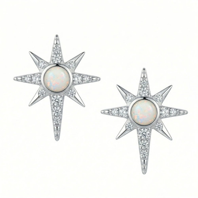 #ad #ad Women#x27;s 925 Sterling Silver Polished Synthetic Opal and CZ Northern Star Stud Ea $58.08