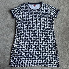 Guess Black And White T-Shirt Dress Short Sleeve Round Neck Pullover L