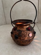 Antique Copper Jeweled Hanging Candle Lamp