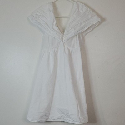 Day + Moon White Cotton Mini Dress Size Small Puff Sleeve Shoulder Lined Zip