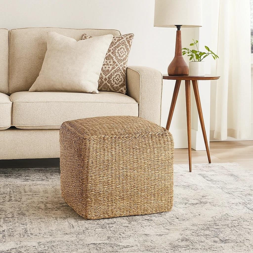 Jute Square Footstool Pouffe Ottoman Lightweight Home Decor Living Room Rest