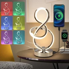 Modern Spiral Table Lamp, 7 Colors 10 Light Modes Nightstand Small Lamp with ...