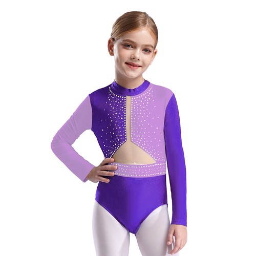 Kids Girls Bodysuit Unitard Dancewear Sparkly Jumpsuit Performance Gymnastics - Picture 58 of 104