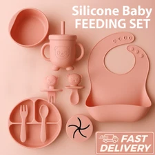 1st Stage Baby Feeding Utensils Plates Spoons Sippy Cup BPA-Free Silicone 9 Pcs