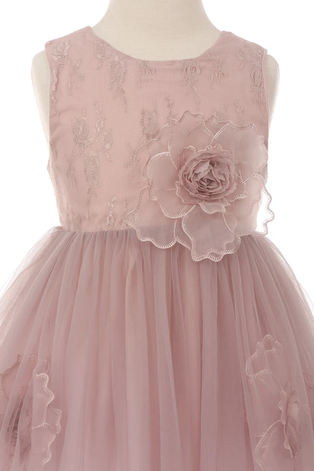 Vestido Cenicienta Alta Costura Encaje y Tul con una Elegante Flor de Organza Talla 2-10 Foto 4 de 4