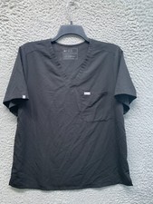 FIGS Scrub Top Womens XXL Solid Black Pocket Logo Medical Short Sleeve V Neck 59