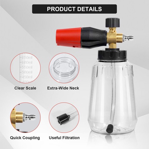 1/4" Foam Cannon Dual Connector w/5 Nozzles, Snow Foam Pressure Washer Bottle - Picture 6 of 16