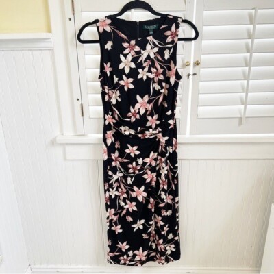 Lauren Ralph Lauren NWT Black & Pink Multi Floral Sleeveless Jersey Dress  Size 0 | eBay