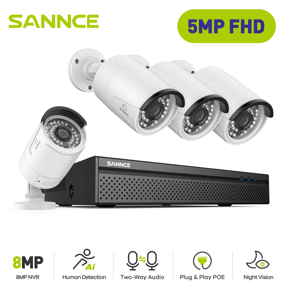 SANNCE HD 5MP POE IR Überwachungskamera Set 10CH NVR Außen Zwei-Wege-Audio IP66 - Bild 2 von 4