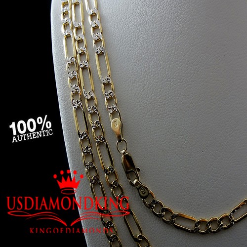 Men's Ladies 14k Pave 100% Real Gold Hollow Figaro Cuban Link Chain Necklace New - Picture 8 of 11