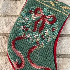 Mini Wool Needlepoint Velvet Christmas Stocking Wreath Bow Small Pet Kids Baby