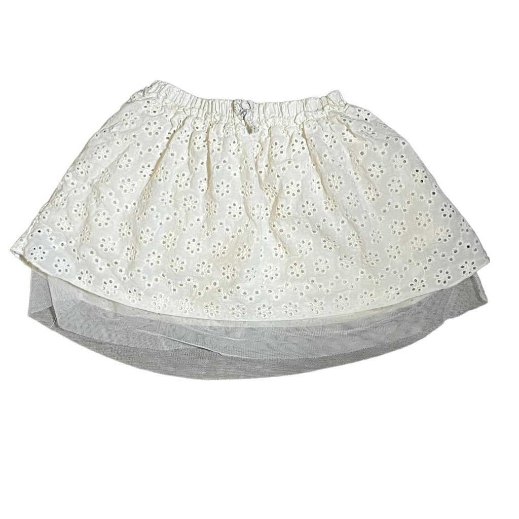 Zara Baby Eyelet Fully Lined Elastic A-Line Mini Skirt Off White - Main Image