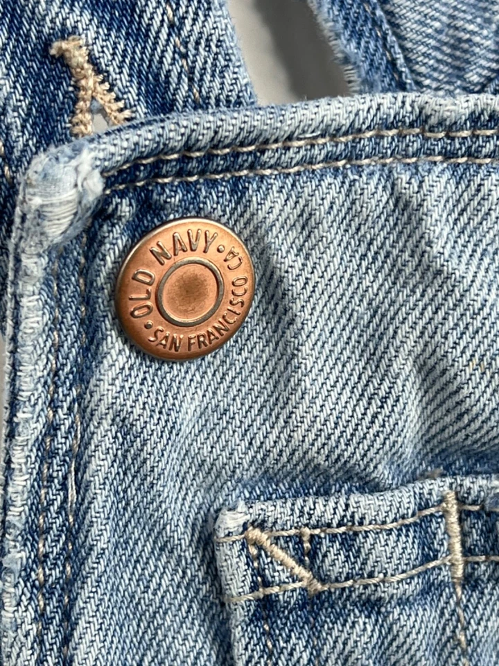 Old Navy Bib Overall Jumper Skirt Dress Girls' Size 8 Blue Denim Raw Hem - Image 3 of 4