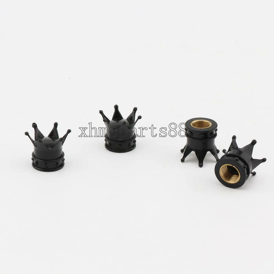 4PCS Black Crown Tire Air Stem Valve Caps for Honda Yamaha Kawasaki Motorcycle - Image 3 of 4