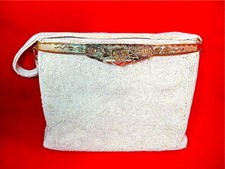 Vintage White Beaded Evening Bag Seed Pearls Silver Etched Floral Clasp Japan