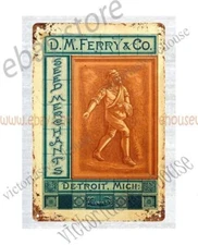 office plaque 1885 Detroit, Mich D.M. Ferry Co Seed Merchants metal tin sign