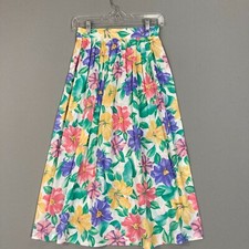 90s Maxi Skirt Pleated Floral Elastic Waist Size 6 Cottagecore All Over Print
